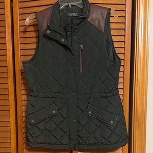 Ralph Lauren Green Quilted Vest with Brown Accents